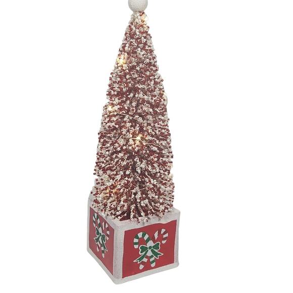 VALARIE PARR HILL ILLUMINATED BOTTLE BRUSH CHRISTMAS TREE RED WHITE LIGHT UP QVC - Picture 1 of 6